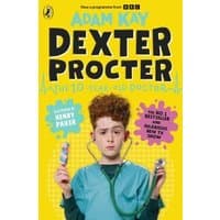 Yellow book cover, "Dexter Procter the 10-Year-Old Doctor," features a boy with a stethoscope and curly red hair.