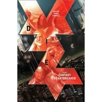 "Die Volume 1: Fantasy Heartbreaker comic with red geometric cover art and cityscape background"