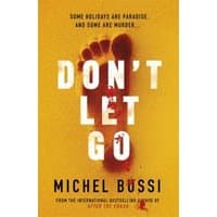 "Yellow book 'Don't Let Go' by Michel Bussi with a sandy footprint and red text accents on the cover"