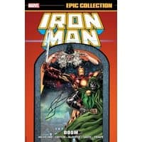"Iron Man Epic Collection: Doom comic book cover with Iron Man and Doctor Doom in action pose, vibrant colors"