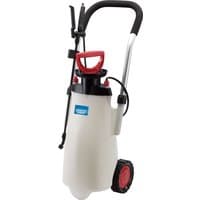 White Draper Expert 15L trolley pump sprayer with black handle, red accents, and two wheels.