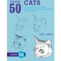 "Draw 50 Cats book with sketches of cat heads on blue and purple cover, by Lee J. Ames, Watson-Guptill Publications"