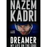 "Dreamer book by Nazem Kadri, featuring a close-up of Kadri in a hockey helmet on the cover."