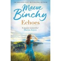 "Echoes book by Maeve Binchy, cover shows woman in blue dress overlooking a coastal landscape under a blue sky"