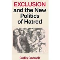 "Book 'Exclusion and the New Politics of Hatred' with sketch of somber figures on cream cover, red and black text"