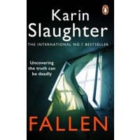"Fallen book by Karin Slaughter, dark cover with a window and billowing curtain, tagline 'Uncovering the truth can be deadly'"
