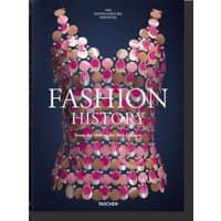 Taschen book "Fashion History" with a cover featuring a pink and brown sequin dress design.