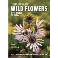 "Field Guide to Wild Flowers of South Africa book with pink daisy cover and green blurred background"