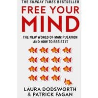 "Book 'Free Your Mind' with goldfish pattern, white background, red and black text by Laura Dodsworth & Patrick Fagan"