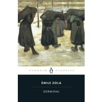 "Penguin Classics book 'Germinal' by Émile Zola, cover art of miners walking in snow with dark coats and hats"