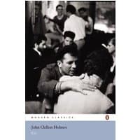 Black and white book cover of "Go" by John Clellon Holmes, featuring a group of people in a social setting.