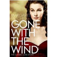 "Gone With the Wind book cover featuring a woman in a red dress with white text overlay."