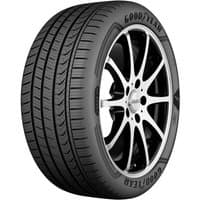 Goodyear Eagle F1 All Terrain tire, black with detailed tread pattern, sidewall branding, and sleek black rim.