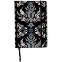 Black and silver ornate patterned journal with lined pages and elastic closure by Chiltern Publishing.
