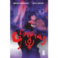 "Groupies graphic novel by Papercutz, featuring a purple and red cover with stylized figures and bold red title text"