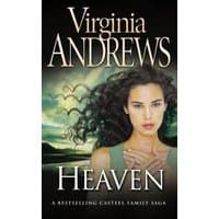 "Virginia Andrews' novel 'Heaven' with a cover featuring a woman with curly hair against a cloudy sky backdrop"