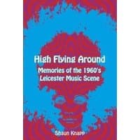 Blue and red psychedelic book cover titled "High Flying Around" by Shaun Knapp, featuring a stylized face.