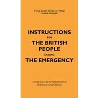 Orange book cover titled "Instructions for the British People During The Emergency" by Quercus Publishing.