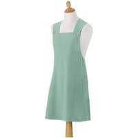 Mint green Japanese kitchen apron Winkler Haru with square neckline and wide shoulder straps on mannequin.
