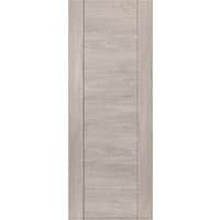 Light grey laminate internal door with vertical panel design, measuring 35x1981x838 by JB Kind.