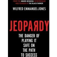 "Jeopardy book cover, black background, bold red title, white subtitle text, author Wilfred Emmanuel-Jones"