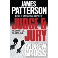 "Judge & Jury book by James Patterson, black and white cover with red title and silhouettes of two figures walking"