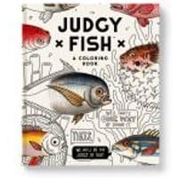 "Judgy Fish Coloring Book by Galison featuring colorful fish illustrations on a white background with coral designs"