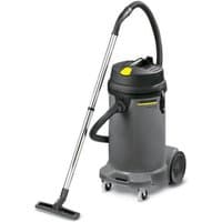 Karcher NT48/1 Pro vacuum cleaner, gray with black accents, large wheels, and a long metal hose.