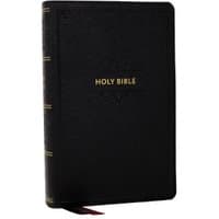 Black leathersoft KJV Bible, large print, thumb indexed, gold lettering, red ribbon marker, red letter edition.