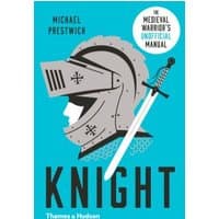 "Blue book cover 'Knight' with illustrated helmet and sword, by Dorling Kindersley Ltd."