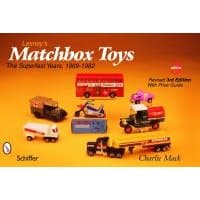"Book cover featuring various colorful toy vehicles, including buses and trucks, with title 'Lesney's Matchbox Toys'"