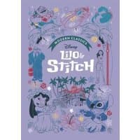 Purple Disney "Lilo & Stitch" DVD cover with characters, palm trees, and tropical flowers.