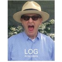 "Book 'Log' by ZE Books featuring a man in a hat and sunglasses with an open mouth on the cover."