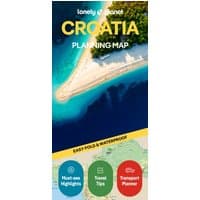 Lonely Planet Croatia Planning Map with aerial beach view, easy-fold, waterproof, highlights, tips, transport planner.