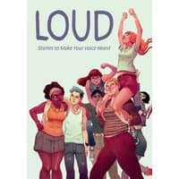 "Loud book cover with diverse group of illustrated people, some cheering and others standing confidently."