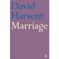 Purple book cover titled "Marriage" by David Harsent, featuring blue and cream text.