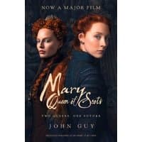 "Mary Queen of Scots book cover with two women in period clothing, one in blue, one in red, with ornate background"