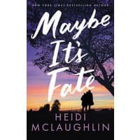 "Maybe It's Fate" book cover with silhouette of couple under tree against purple and orange sunset sky.
