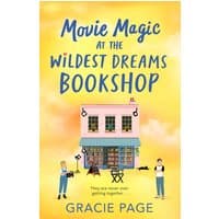 Yellow book cover, "Movie Magic at the Wildest Dreams Bookshop," features illustrated pink shop and characters.