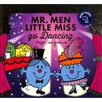 "Children's book 'Mr. Men Little Miss Go Dancing' with colorful characters in dance attire on a purple stage background"