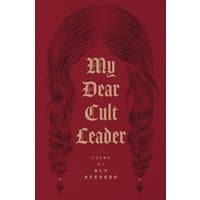 Red book cover of "My Dear Cult Leader" with braided hair illustration and gold gothic text.