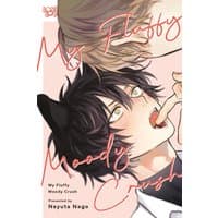 "My Fluffy Moody Crush" manga cover featuring two characters with pastel background and red cursive title text.