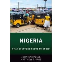 "Nigeria book by John Campbell and Matthew T. Page, cover with yellow tuk-tuks and market scene."