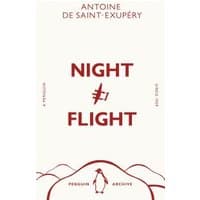 "White book cover of 'Night Flight' with red airplane graphic and red text by Antoine de Saint-Exupéry"