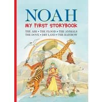 Children's storybook "Noah" with colorful illustrations of animals and a rainbow on the cover.