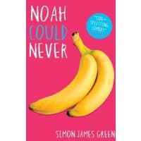 Pink cover book "Noah Could Never" with two bananas and a blue circle stating "side-splitting comedy".