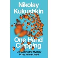 Blue book cover titled "One Hand Clapping" by Nikolay Kukushkin, featuring a swarm of orange butterflies.