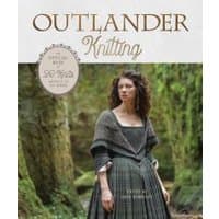"Outlander Knitting book with woman in period costume in forest, featuring 20 patterns inspired by the series"
