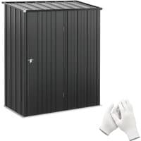 Charcoal grey metal storage shed, 5.3ft x 3.1ft, single door, vertical ridges, by Outsunny for garden or patio use.