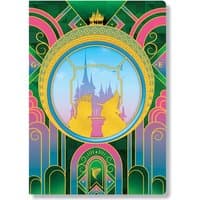 A4 dot grid cahier with vibrant green, pink, and gold art deco design featuring a castle silhouette in the center.